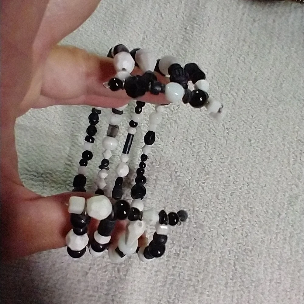 Black white wire wide bracelet